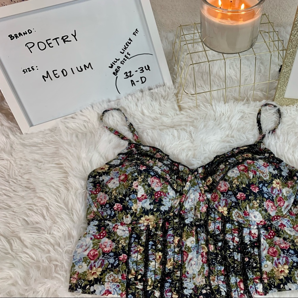 Floral Bustier Bralette by Poetry | Medium Cup Ruched Florals Pattern Crop Top